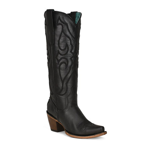 Corral Ladies Stitch Pattern & Inlay Snip Toe Black Tall Boots Z5075
