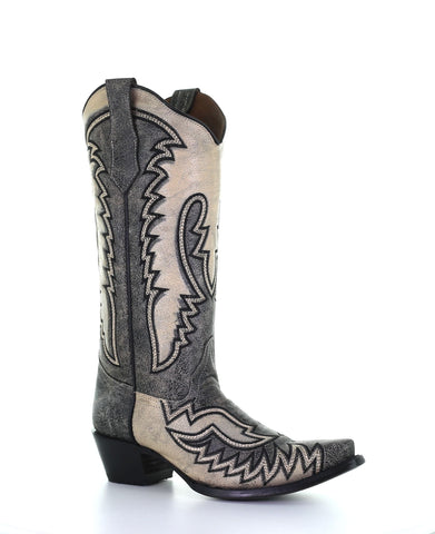 CIRCLE G BY CORRAL WOMEN'S BLACK/BONE EMBROIDERED WESTERN BOOTS L5793