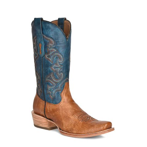 Corral Men's Embroidered Sand & Navy Blue Horseman Toe Boots A4378
